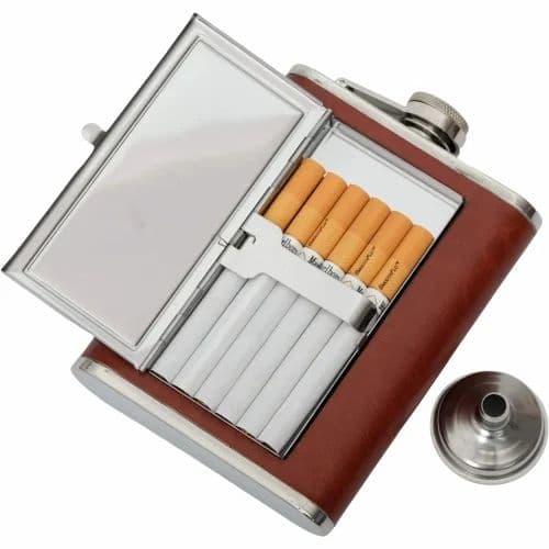 Hip Flask With Cigarette Case