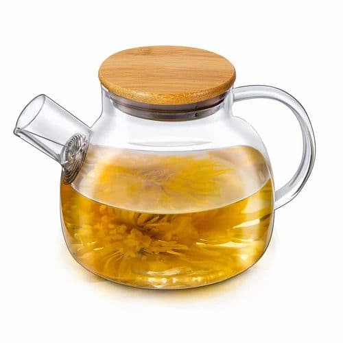 Glass Teapot with Infuser and Bamboo Lid 1000 Ml